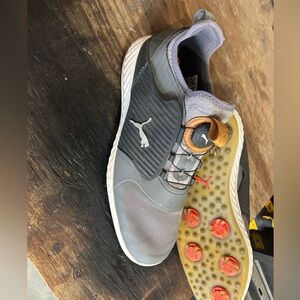 Puma Gray and Red Athletic Shoes with Mesh Design